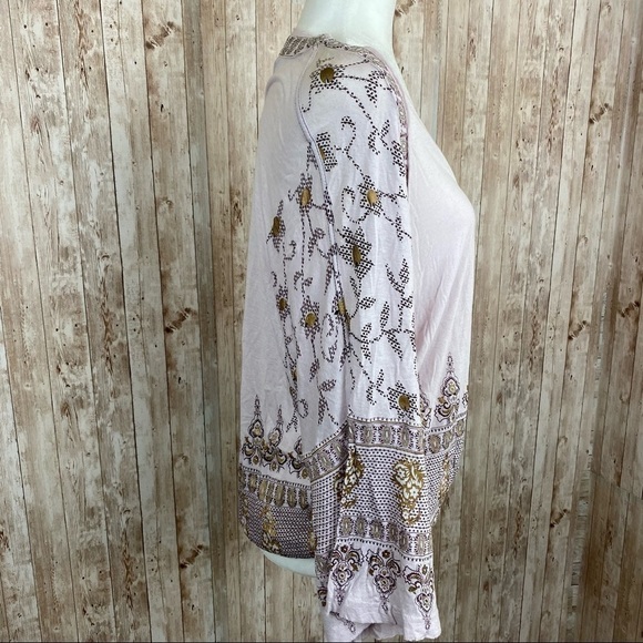 Free People Medallion Linen Blend Long Sleeve Top Size Small - Picture 8 of 12